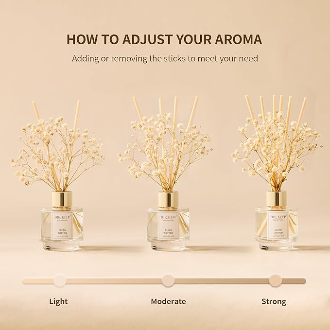 Airkeep Reed Diffuser Set of 3, Cinnamon Vanilla Lavender Field Moroccan Amber Oil Reed Diffusers for Bedroom Living Room Office Aromatherapy Oil Reed Diffuser for Gift 50ml x 3 - Bloomnest