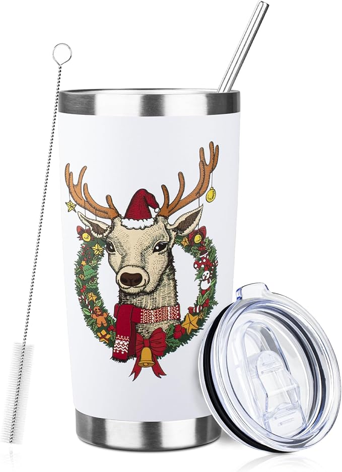 StarSpeed 20oz Christmas Tumbler Bulk with Lid and Straw, Stainless Steel Double Wall Vacuum Insulated Travel Mug, Powder Coated Coffee Cups for Hot and Cold Drinks,Funny Christmas Gifts for Women Men - Bloomnest