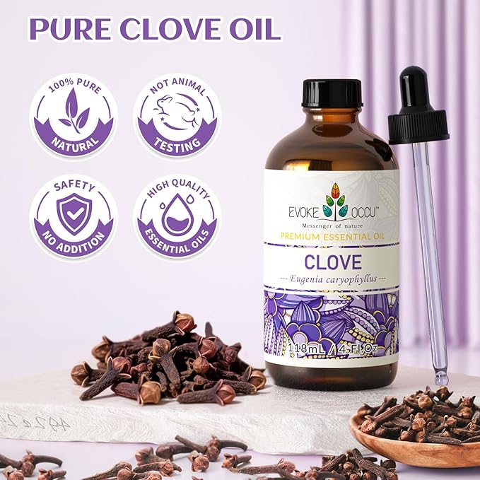 EVOKE OCCU Clove Oil for Teeth and Gums - Oral Care, Toothache Relief & Fresh Breath - DIY Mouthwash - 4 Fl Oz - Bloomnest