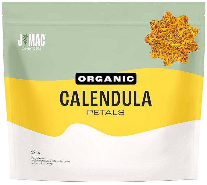 J Mac Botanicals, Organic Calendula Petals (12 oz) edible dried flowers, pairs well with rose petal for ice cubes, cooking, beverages, and bath bombs - Bloomnest