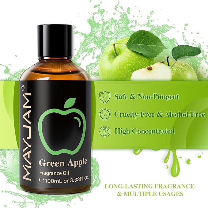 MAYJAM 3.38FL.OZ Green Apple Fragrance Oils with Glass Dropper, 100ML Essential Oils for Diffusers for Home, Long Lasting Scented Oils for Diffusers Soap Candle Making - Bloomnest