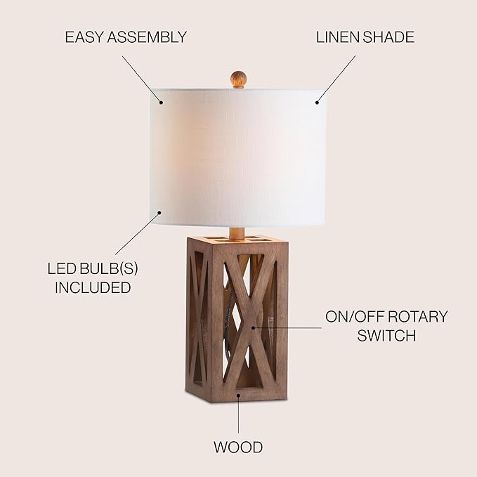 JONATHAN Y JYL1062A Stewart 21.5" Wood LED Table Lamp Industrial French Country Rustic Bedside Desk Nightstand Lamp for Bedroom Living Room Office College Bookcase LED Bulb Included, Brown - Bloomnest