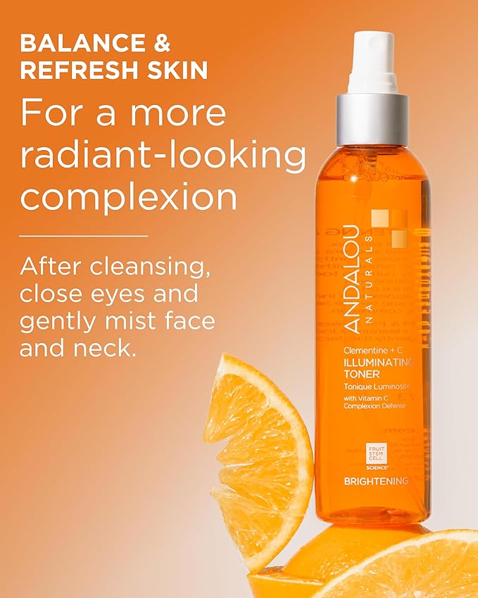 Andalou Naturals Illuminating Facial Toner Clementine + Vitamin C - Hydrating Face Mist Toner to Balance & Refresh Skin - with Fruit Stem Cell Complex Plus Aloe Vera - 6 fl oz - Bloomnest