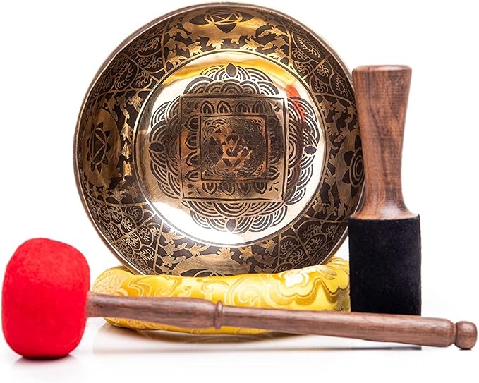 Large Tibetan Singing Bowl Set - 8.5" Master Healing Grade For Sound Bath Chakra 7 Metal Meditation Yoga By Himalayan Bazaar HimalayanBazaar