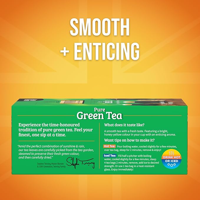 Twinings Pure Green Tea Individually Wrapped Bags, 100 Count (Pack of 1), Smooth & Refreshing, Caffeinated, Enjoy Hot or Iced, 100 Teabags - Bloomnest