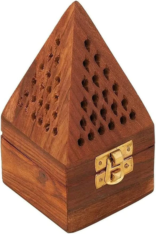 Bless-International Traditional-Handmade-Burner Wooden-Incense-Stick-Holder Ash-Catcher-Stand for-Aromatherapy-Meditation-Yoga (5 Inch Temple Wooden Charcoal/Cone) - Bloomnest