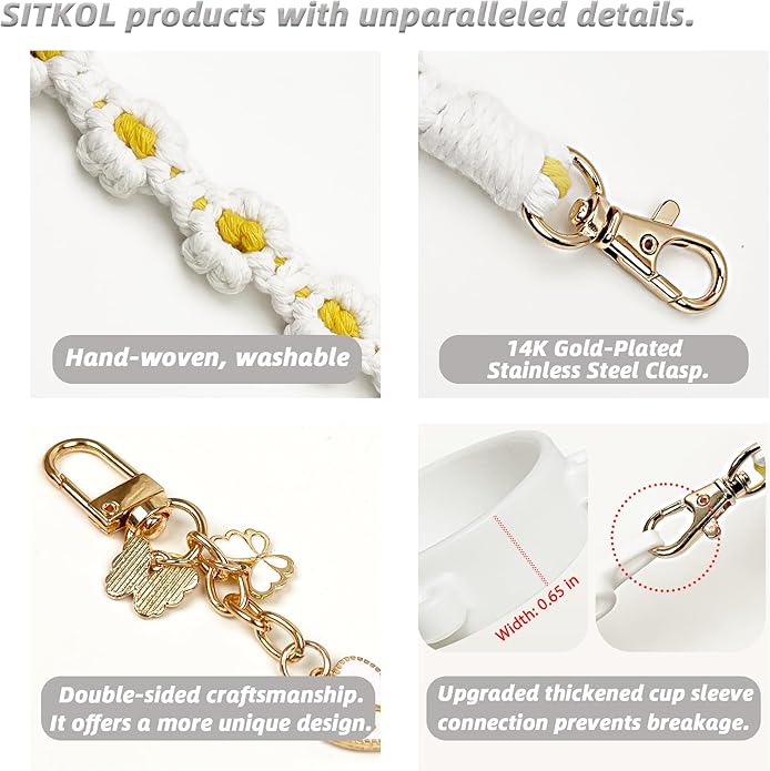 Compatible with Owala Water Bottle Accessories, Cute Letter Charm Set with Boho Handle Strap, Monogram Sticker, Silicone Ring, Keychain Decoration, for FreeSip 24 32 40oz, Owala Kids, Tumbler Gift SITKOL