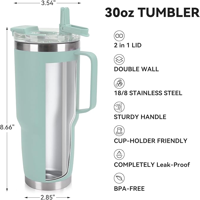 HASLE OUTFITTERS 30oz Tumbler With Handle, Insulated Travel Coffee Mug With Straw Leak-Proof Double Wall Stainless Steel Vacuum Tumblers Metal Cup with Straw for Hot and Cold Drink - Bloomnest
