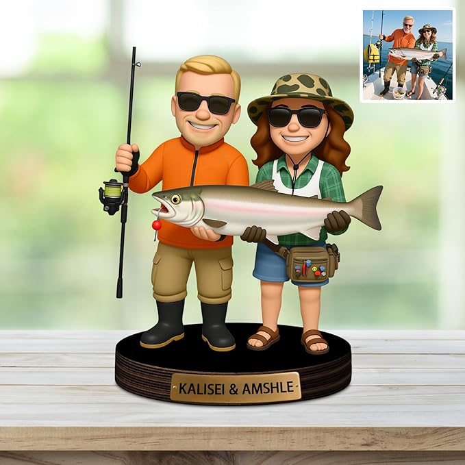 Custom Fishing Photo Cartoon Style Acrylic Plaque Sign Desk Decor, Memories Fishing Themed Picture Photo Frame, Fish Memories Picture Frame Decor Gifts for for Dad Papa Fathers's Day - Bloomnest