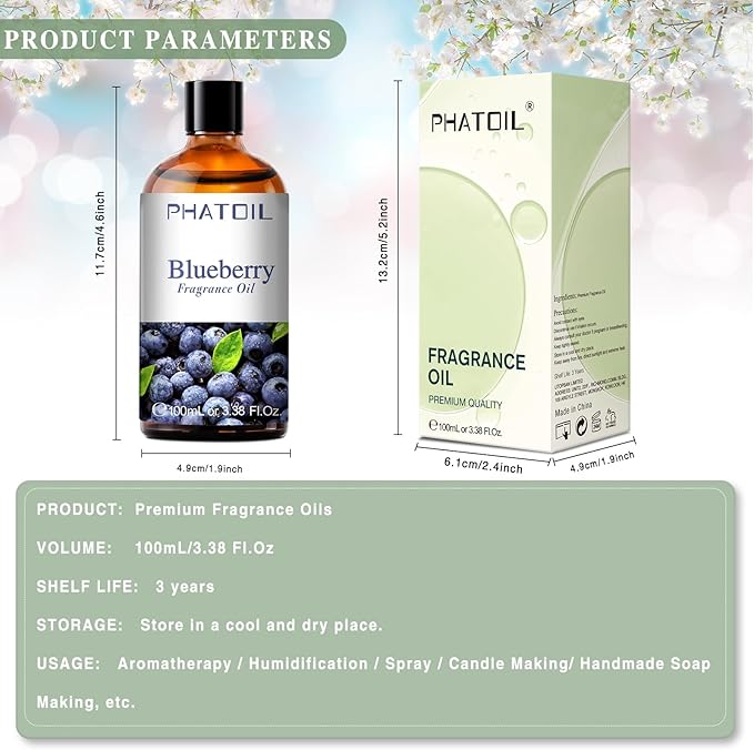 PHATOIL 3.38FL.OZ Blueberry Fragrance Oils for Aromatherapy, Essential Oils for Diffusers for Home, Perfect for Diffuser, Yoga, Skin Care, DIY Candle and Soap Making - 100ml - Bloomnest