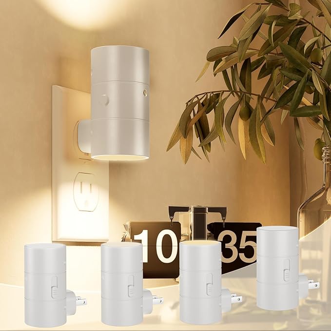 NIORSUN Night Lights Plug into Wall, Dimmable with 3 Color Modes & Auto On/Off Sensor, Ultra-Slim Nightlight for Hallway, Bathroom, Bedroom, Nursery, Kitchen (4 Pack, White) - Bloomnest