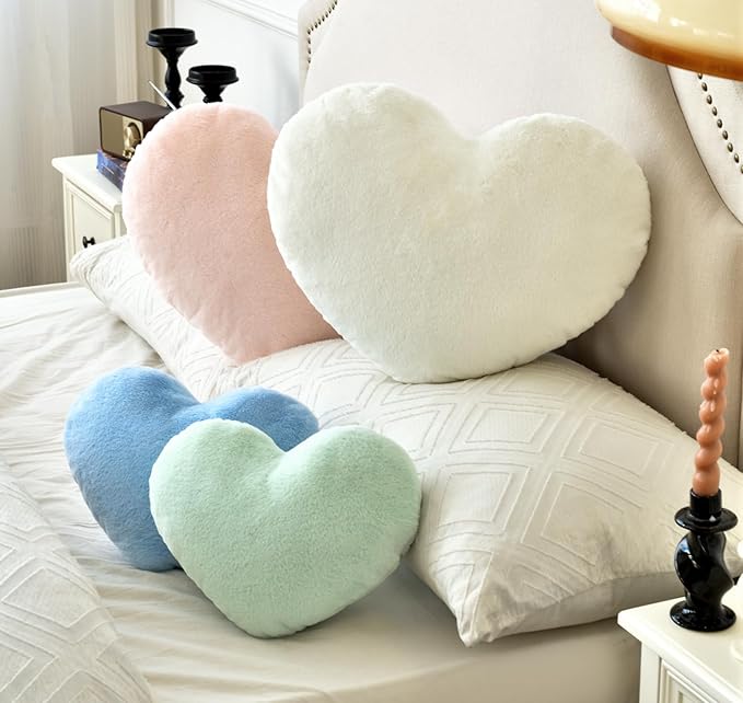 Petrella Heart Pillow Cute Fuzzy Pillows Throw Pillows for Bed Livingroom Home Decor Cushion Decorative Aesthetic Preppy Pillows Pink2,Large 19"x15" - Bloomnest