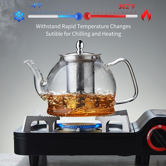 1200ml Glass Teapot with Removable Infuser, Stovetop Safe Tea Kettle, Blooming and Loose Leaf Tea Maker Set - Bloomnest