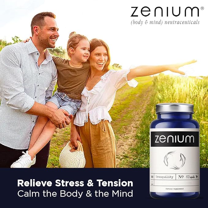 Zenium - Relieve Stress, Tension, Worry, Nervousness, & Irritability | Calm The Mind & Body | Ayurvedic | Natural Relief Supplement | Boosts Mood | Ashwagandha, L-Theanine, GABA, Rhodiola |60 Capsules - Bloomnest