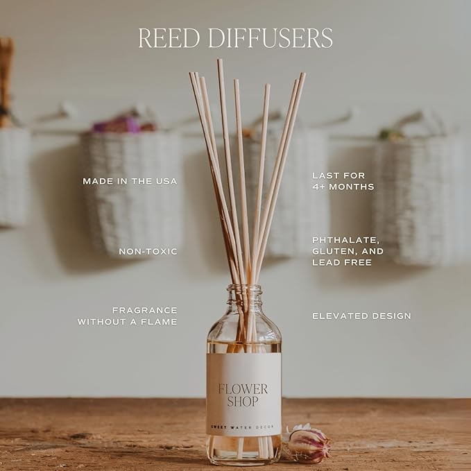 Sweet Water Decor Spa Reed Diffuser Set - Sea Salt, Wood, and Cream Scented Reed Diffuser for Home - Home Freshener Diffuser with Sticks - Long Lasting Fragrance, Made in The USA - Bloomnest