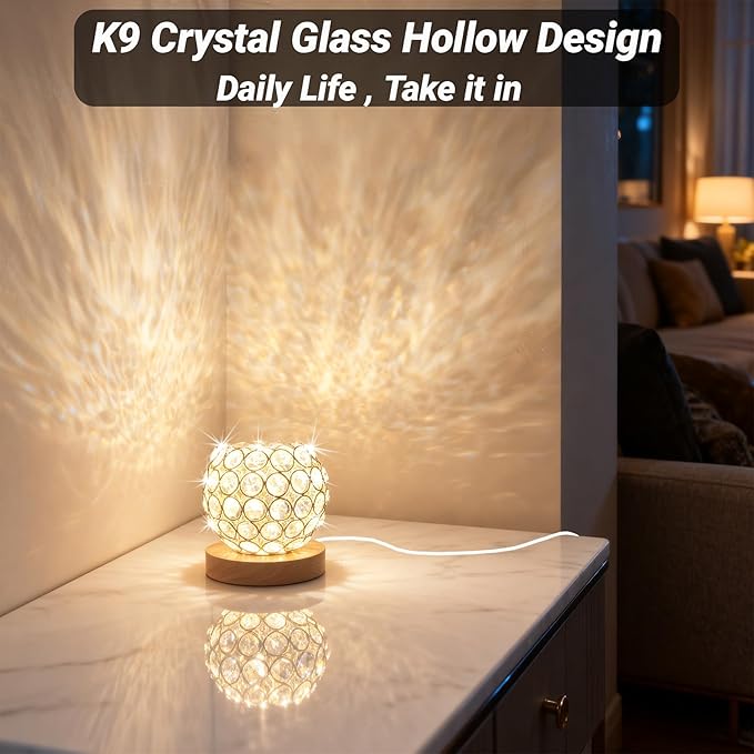 Crystal Mood Table Lamp, Small Decorative Sphere Light with Voice Control - 3 Lighting Modes Ambient Lighting for Tiny Bedroom & Living Room Decor, Aesthetic Gifts for Teen Girls - Bloomnest