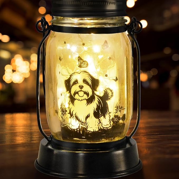 Maltese Dog Gifts for Women/Men Maltese Solar Lanterns Birthday Dog Lovers Lantern Pet Loss Dog Memorial Lights Solar Garden Decoration for Yard, Patio,Backyard,Porch Torches Light - Bloomnest