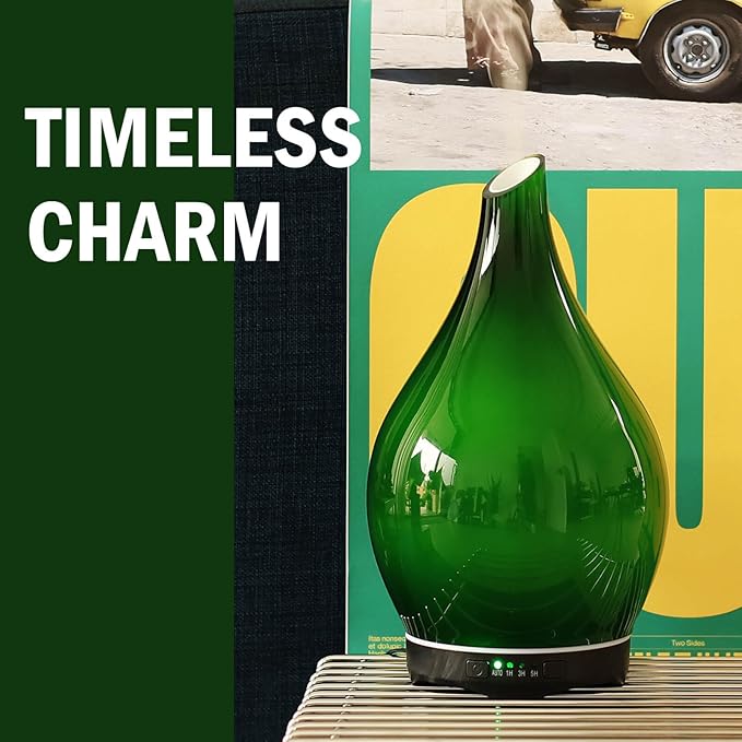 Porseme 280ml Essential Oil Diffuser Glass Color Changing Aroma Air Diffusers Aromatherapy Ultrasonic Cool Mist Humidifier 7 Running Hours Waterless Auto-Off for Sleeping Yoga Office Spa(Hulk Green) Porseme