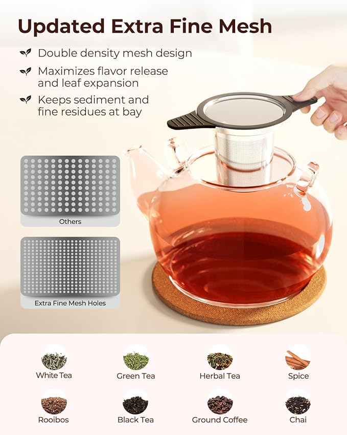 Reinmoson Large Tea Strainers & Filters for Loose Tea Single Cup, 304 Stainless Steel and Food Grade Silicone Extra Fine Mesh Tea Infusers for Loose Tea - Bloomnest