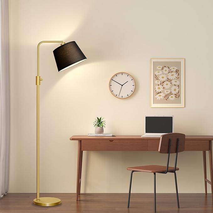 Nintiue Dimmable Gold Floor Lamp, 1000 LM LED Edison Bulb Included, Arc Floor Lamps for Living Room with Black Shade, Modern Standing Lamp Tall Lamps for Living Room Bedroom - Bloomnest