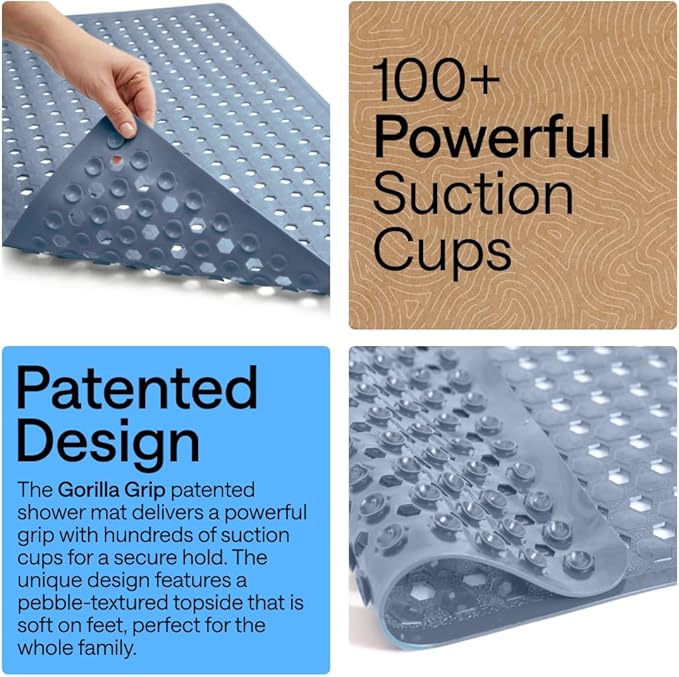 GORILLA GRIP Patented Square Shower Stall Mat, Small Bathtub Floor Mats for Stand Up Showers, Suction Cups and Drain Holes, Machine Wash, Soft on Feet, Bathroom Accessories 21x21 Inch, Sky Blue Opaque - Bloomnest