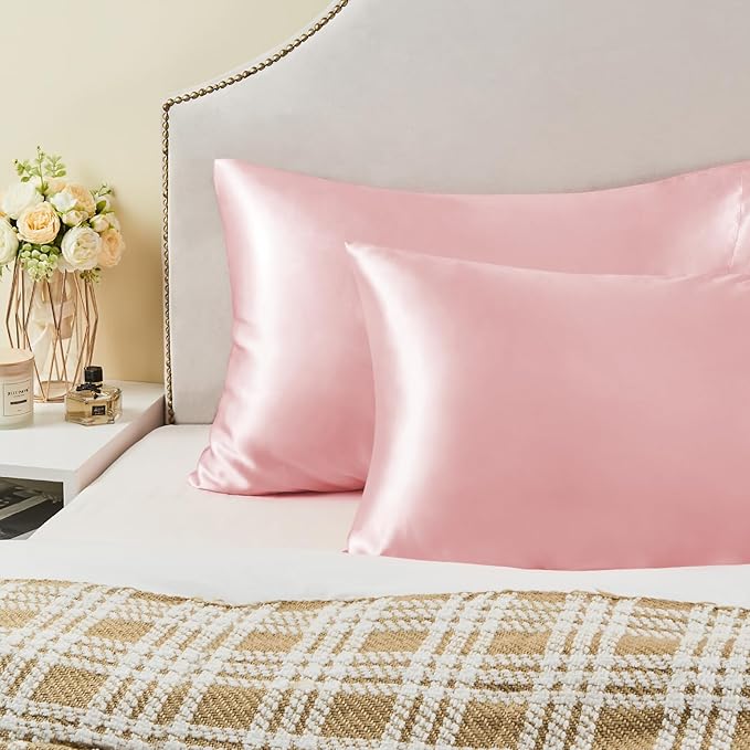 BEDELITE Satin Pillowcase for Hair and Skin, Super Soft and Cooling Similar to Silk Pillow Cases 2 Pack with Envelope Closure, Gift for Women Men(20"x36" King Size, Pink) - Bloomnest