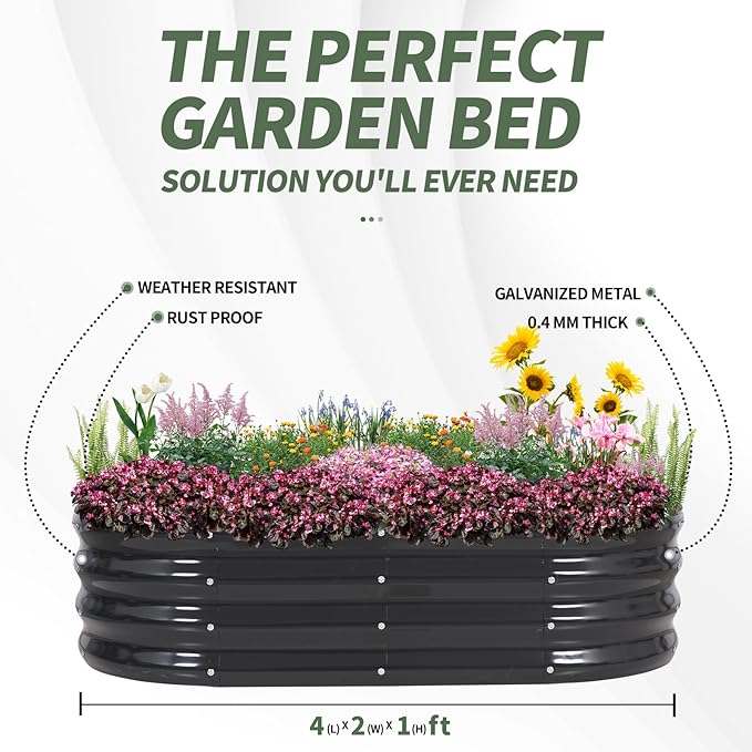 1MORE Galvanized Raised Garden Bed- Planter Garden Boxes Outdoor, Raised Beds for Gardening, 4x2x1ft Metal Garden Bed Kit for Vegetables Flower, Planter Raised Beds with Tools.Gray-2pack - Bloomnest