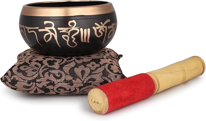 Tibetan Singing Bowl - 4 inch, Black Singing Bowl Set with Beater and Singing Bowl Cushion for Meditation and Yoga Zap+Impex