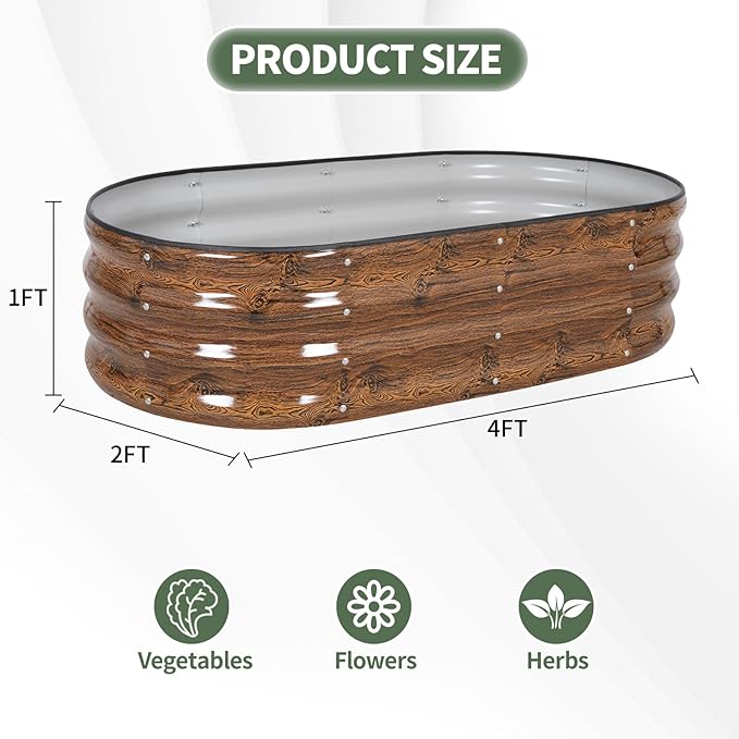 1MORE Galvanized Raised Garden Bed- Planter Garden Boxes Outdoor, Raised Beds for Gardening, 4x2x1ft Metal Garden Bed Kit for Vegetables Flower, Planter Raised Beds with Tools.Grain - Bloomnest