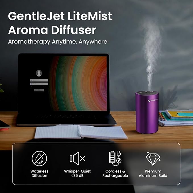 LiteMist Cold Air Essential Oil Diffuser – Waterless Nebulizing Aroma Diffuser, USB-C Cordless 2000mAh Battery, Aluminum Portable Scent Diffuser for Home Office Car, 0.7oz / 20ml - Bloomnest
