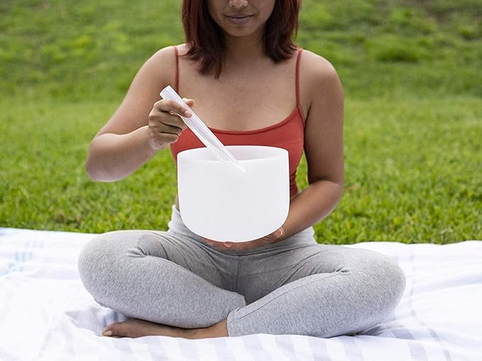 TOPFUND F Note Heart Chakra Crystal Singing Bowl 10 Inch with Heavy Duty Carrying Case and Suede Mallet