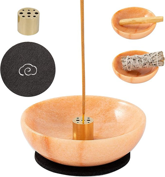 Rare Natural Red Marble Incense Holder, Astonishing Incense Burner for Meditation - Sunset Red - Bloomnest