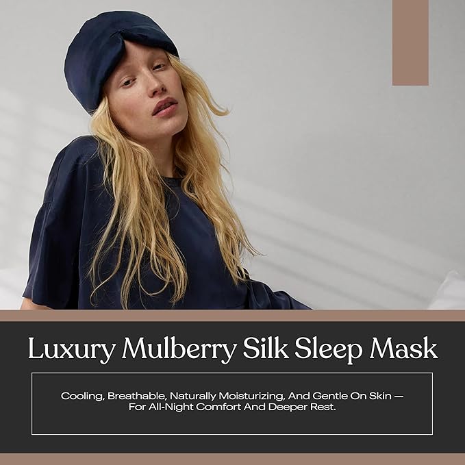 Lunya Sleep Mask with Box - Washable Silk Sleeping Mask and Headband for Beauty Routines - Thermoregulating Comfort for Restful Nights - Silk Eye Mask for Women - Large - Deep Blue - Bloomnest