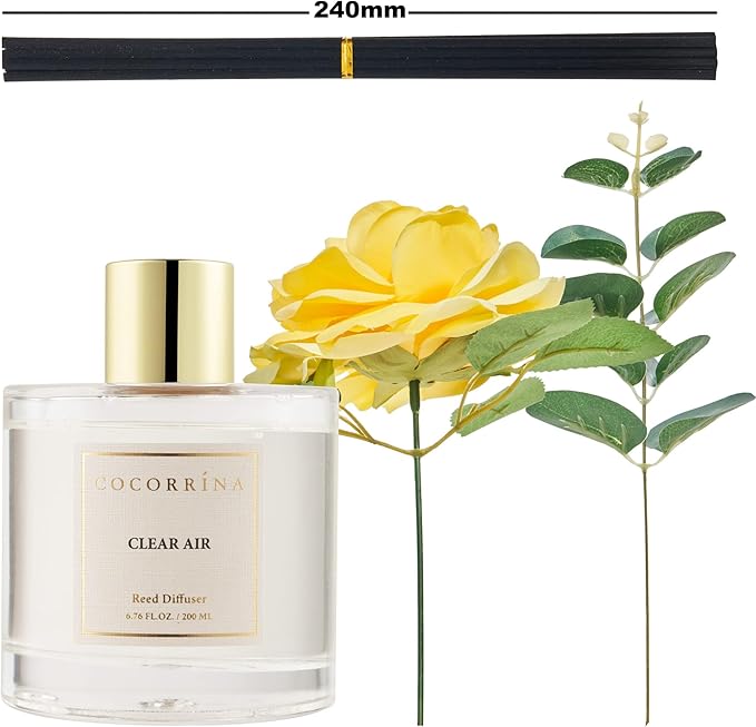 Cocorrina Reed Diffuser Set, Flower Reed Diffuser Clear Air 6.7 oz, Scented Diffuser with Sticks Home Fragrance Essential Oil for Bathroom Shelf Decor, Living Room, Large Room, 1pack - Bloomnest