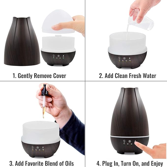 HealthSmart Essential Oil Diffuser, Cool Mist Humidifier and Aromatherapy Diffuser with 500ML Tank Ideal for Large Rooms, Adjustable Timer, Mist Mode and 7 LED Light Colors, Brown (Pack of 2) - Bloomnest