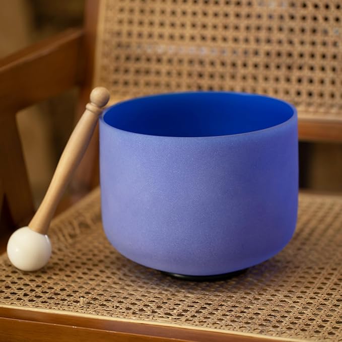 Hye-eun Indigo Crystal Singing Bowl, 8inch A note Frosted Quartz Sound Bowl 432hz Third-Eye Chakra with Carrier Case for Yoga Healing Sound Energy Vibration - Bloomnest