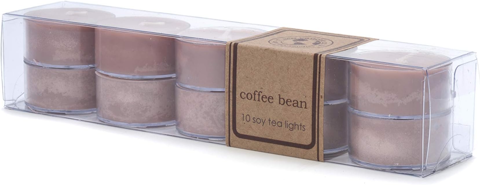 ECO CANDLE CO. Tea Light Candles, Coffee Bean, 10-Pack - Scents of Coffee Beans & Hazelnut - Recyclable Plastic Cups, 100% Soy Wax, No Lead, Hand Poured, Made from Midwest Grown Soybeans, .6 oz. Each - Bloomnest
