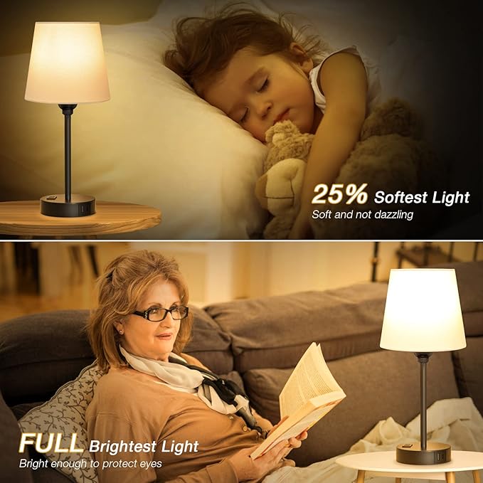 White Bedside Lamps for bedrooms Set of 2 - Nightstand Bedroom Lamp with USB C Port and AC Outlet Charging, 3 Way Dimmable Touch Control Small White Bed Side Table Lamp, Nightstand Light for Kids - Bloomnest