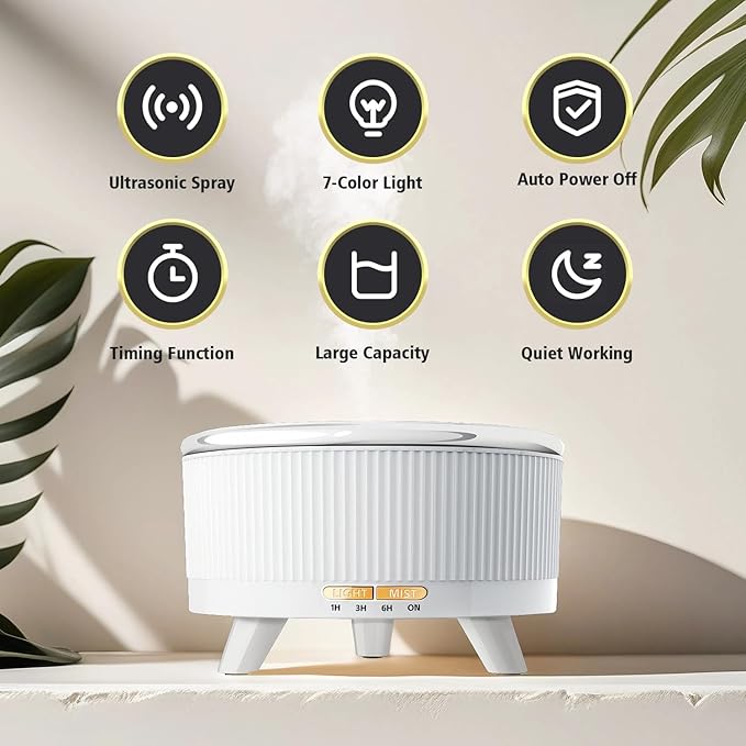 500ML Large Capacity Essential Oil Diffuser, Ultrasonic Aromatherapy Diffuser with 7 Color LED Lights with Remote Control, Cool Mist Humidifier, Timed Mist, Auto Shut-Off (Minimalist White) - Bloomnest