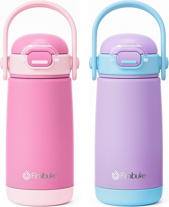 Fimibuke Kids Insulated Water Bottle with Straw Lid & Handle - 14oz BPA FREE 18/8 Stainless Steel Metal Tumbler Leak Proof Double Wall Vacuum Kids Cup Toddler Water Bottle for School Boys Girls - Bloomnest