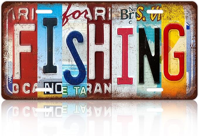 Vintage Sport Metal Tin Sign Fishing License Plate Wall Decor for Home Cafe Bar Pub 12 x 6 Inches - Bloomnest