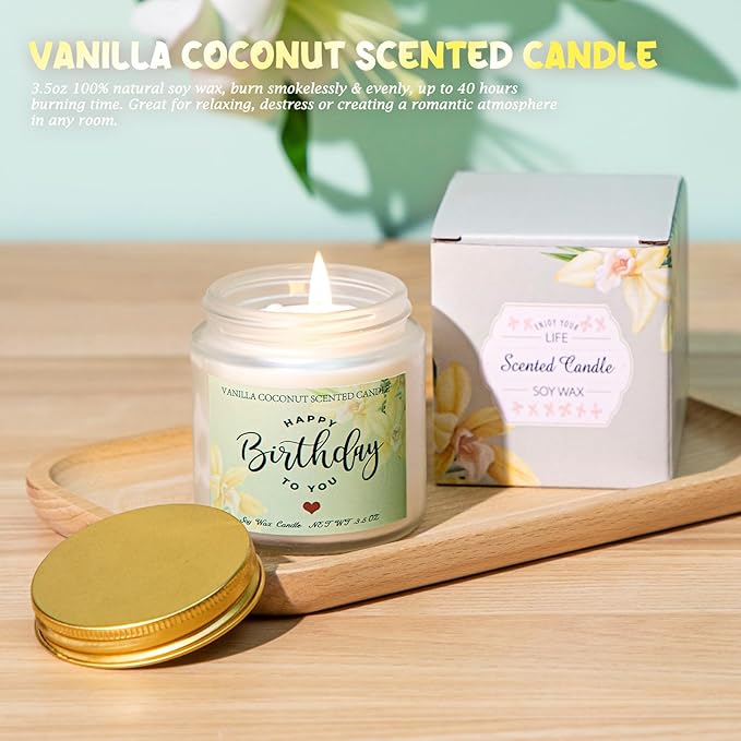 Birthday Gifts for Women, 13PCS Unique Happy Birthday Gifts Basket for Mom Her Best Friend Sister Wife Girlfriend Coworker Bestie, Luxury Self Care Box Relaxing Spa Gifts Set (Vanilla Coconut) - Bloomnest