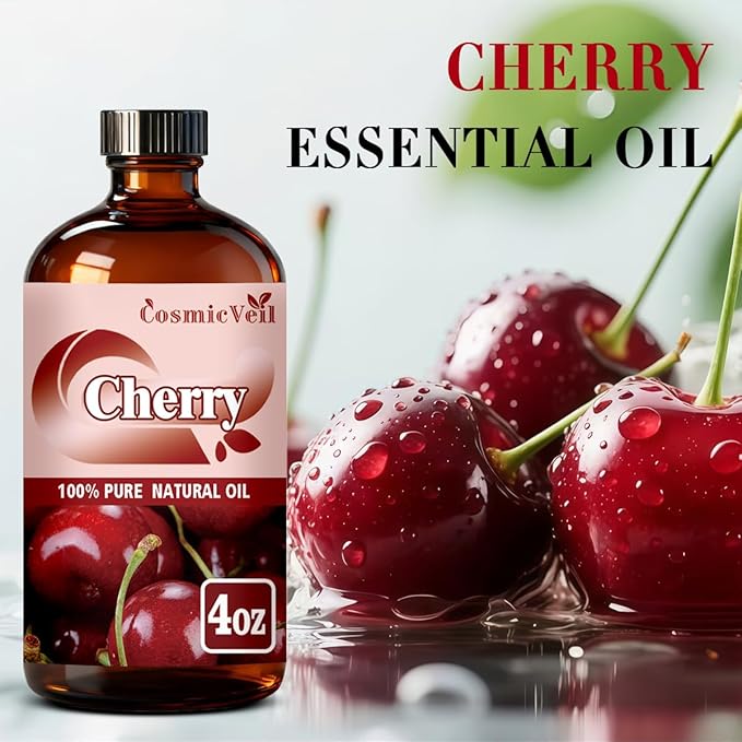 Cherry Essential Oil Fragrance Oil for Aroma Diffuser,Humidifier,Home Fragrance,Cleaning,Body Care,Massage,Yoga,DIY Candle,DIY Soap CosmicVeil（Cherry，4 Fl Oz (Pack of 1)） Cosmicveilessentialoil