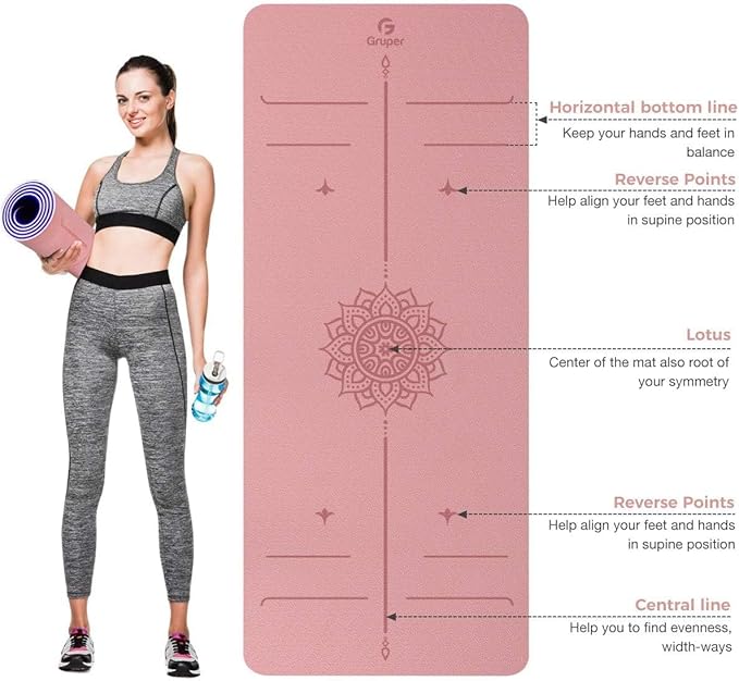 Yoga Mat Non Slip TPE Extra Wide Yoga Mat with Alignment Mark, 72"L x 32"W x 0.32"/0.24"Th (183cm x 80cm x 8mm/6mm), Anti-Tear Exercise Mat with Carrying Strap and Bag, Workout Mats for Yoga, Pilates - Bloomnest
