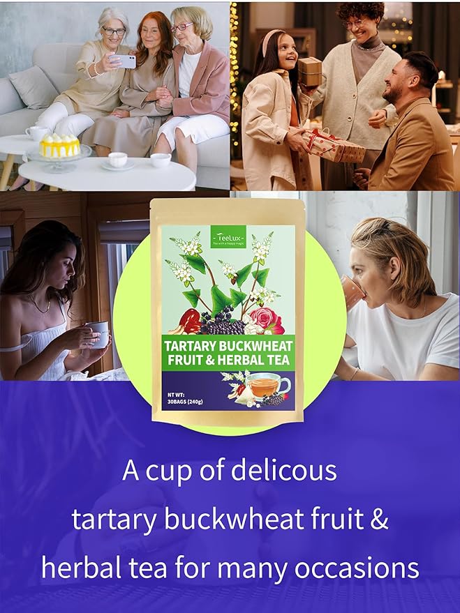 TeeLux Rose Blueberry Tea Bags, 8g/bag, Tartary Buckwheat with Mulberries, Red Dates, Caffeine Free, Floral Aroma & Rich Tartary Buckwheat Aroma, 30 Count - Bloomnest