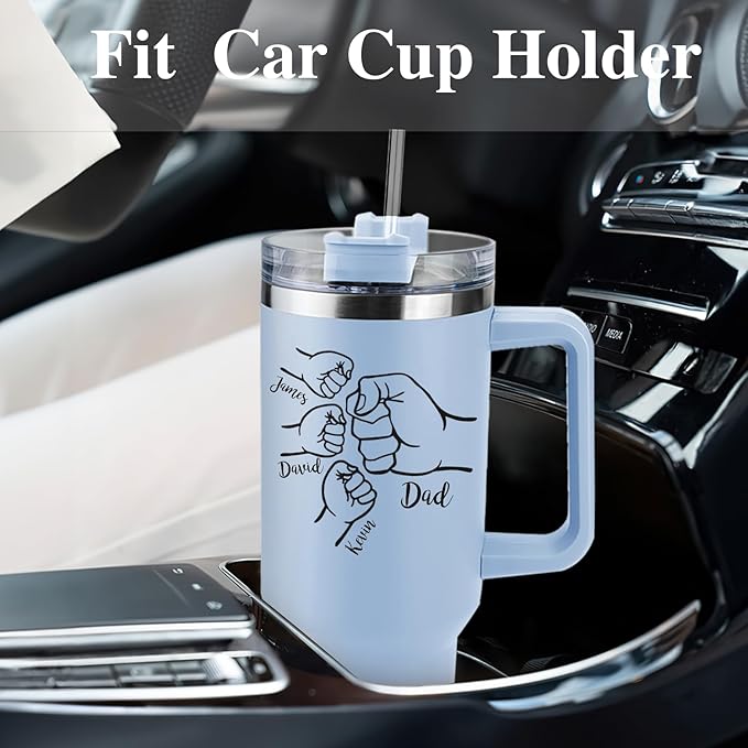 Custom Dad Tumbler with Kids Names, Personalized 40 Oz Tumbler with Handle and Straw, Personalized Birthday Gifts for Dad Husband - Bloomnest