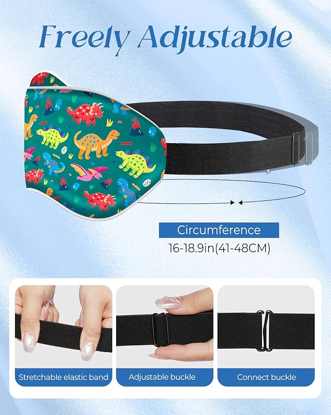 Sleep Mask for Kids - Cute Kawaii Cartoon Silk Sleeping Mask with Adjustable Strap Soft Smooth Light Eye Mask for Sleeping Silk Kids Eye Cover for Boys Girls Teens, Green Dinosaur - Bloomnest