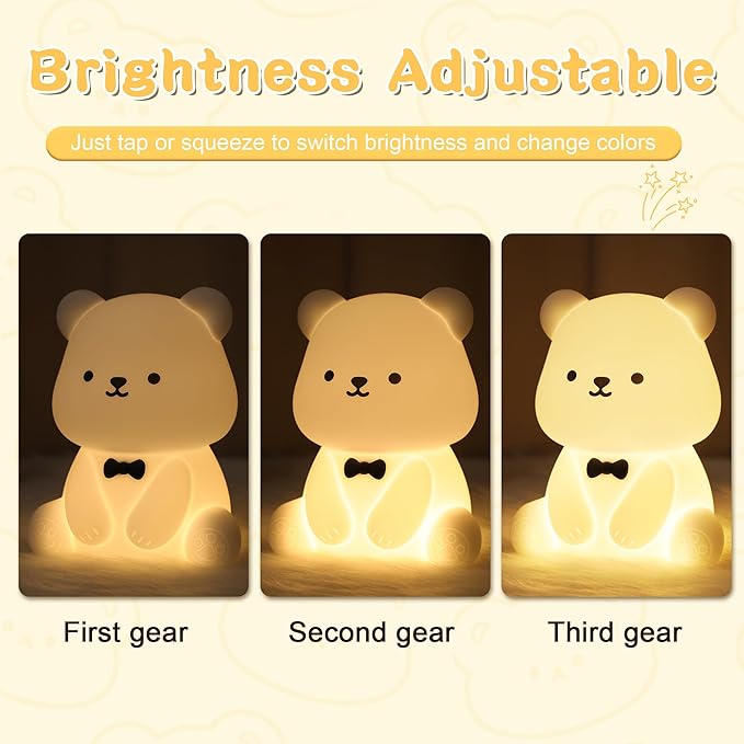 YuanDian Cute Bear Night Light for Kids, Decorate Kids' Bedroom with Silicone Bear Nightlights with 8 Color Lights, Christmas Birthday Gift for Children Toddlers Teens Adults Babies - Bloomnest