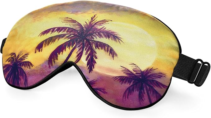 Sunset Palm Eye Mask Sleeping Mask Tropical Exotic Trees Scene Sea Beach Sleep Masks Silky Soft Eye Cover for Women Men Shading Blindfold for Air Travel Sleeping - Bloomnest