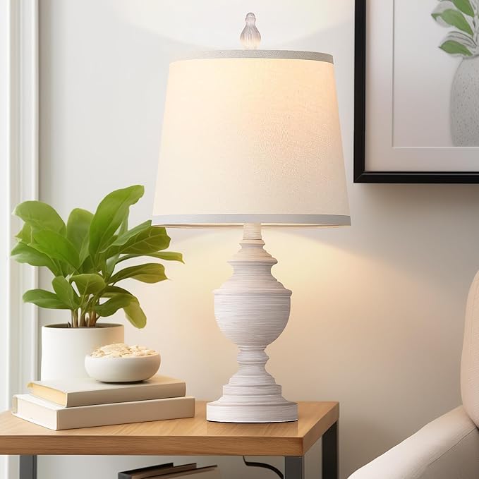 PARTPHONER Retro Table Lamps Set of 2, Bedside Lamp for Bedroom Rustic Farmhouse Table Lamps for Living Room, 22" Vintage Nightstand Lamps with White Shades, White - Bloomnest